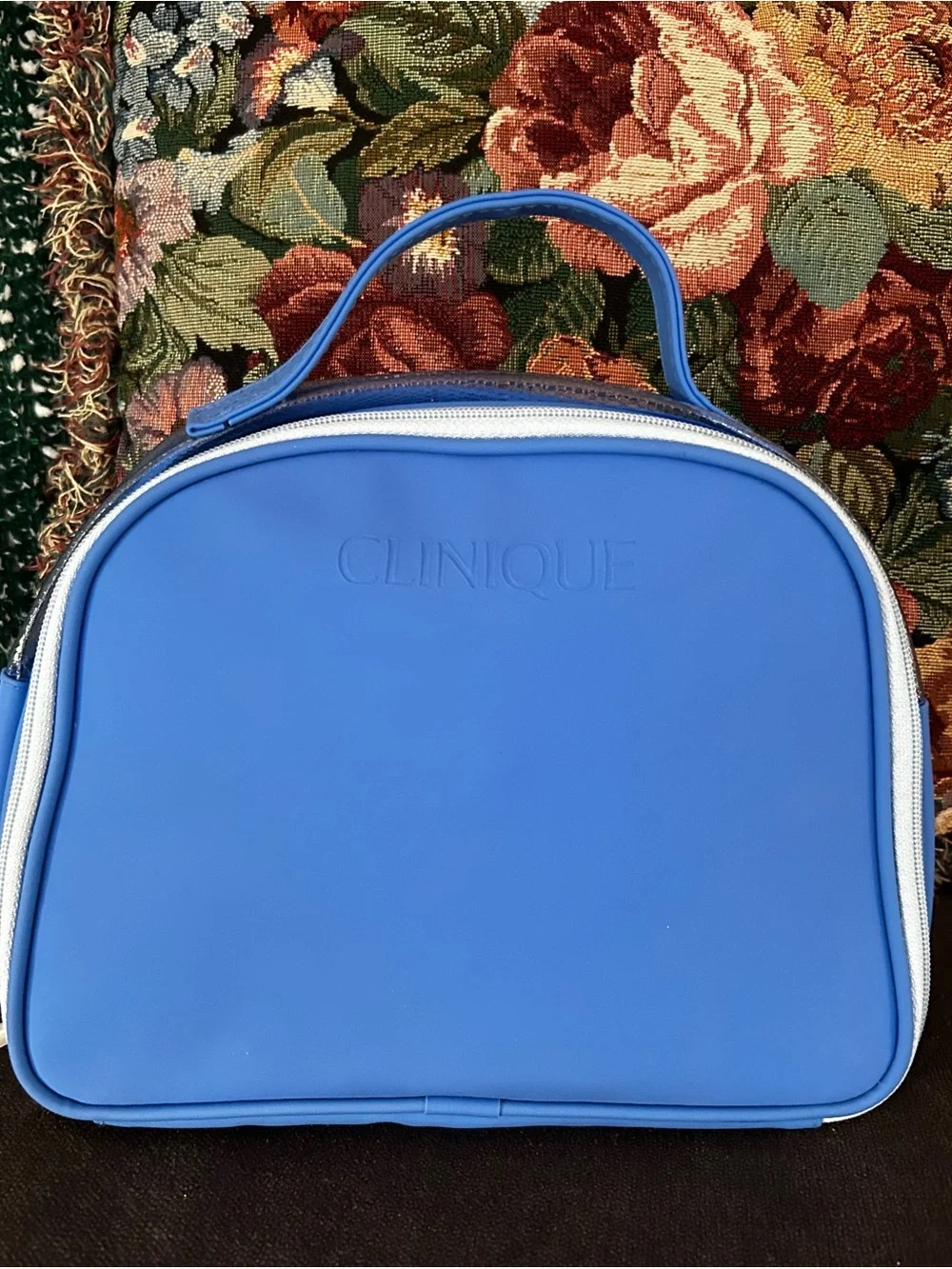 Clinique 2 Zip Organizer Cosmetic Travel Case with Top Handle Blue